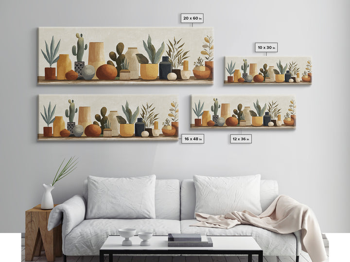 Warm Neutral Cactus Garden Illustration Canvas Print, Boho Art, Abstract Art, Living Room Decor, Bohemian 234, Set of Prints, BOH-3x1-34