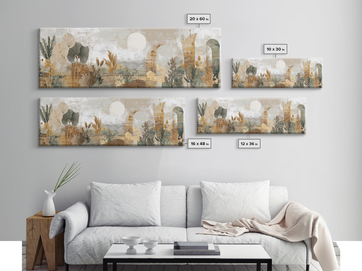 Neutral Rainbow Arches Canvas Print, Boho Art, Mid Century Modern, Living Room Decor, Abstract Art, Bohemian, Boho Wall Art, BOH-3x1-43