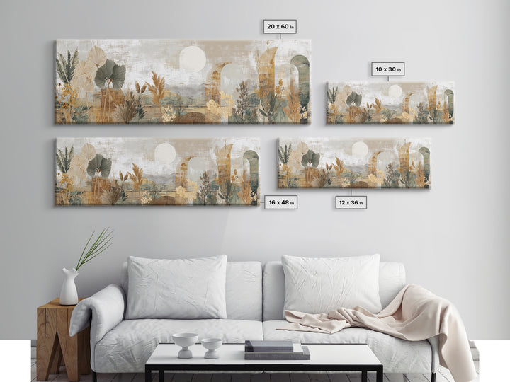 Neutral Rainbow Arches Canvas Print, Boho Art, Mid Century Modern, Living Room Decor, Abstract Art, Bohemian, Boho Wall Art, BOH-3x1-43