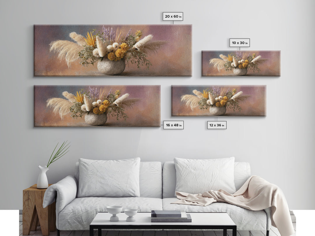 Bohemian Vase with Dried Pampas Grass Canvas Print, Boho Art, Modern Decor, Living Room Decor, Abstract Art, Bohemian, BOH-3x1-49