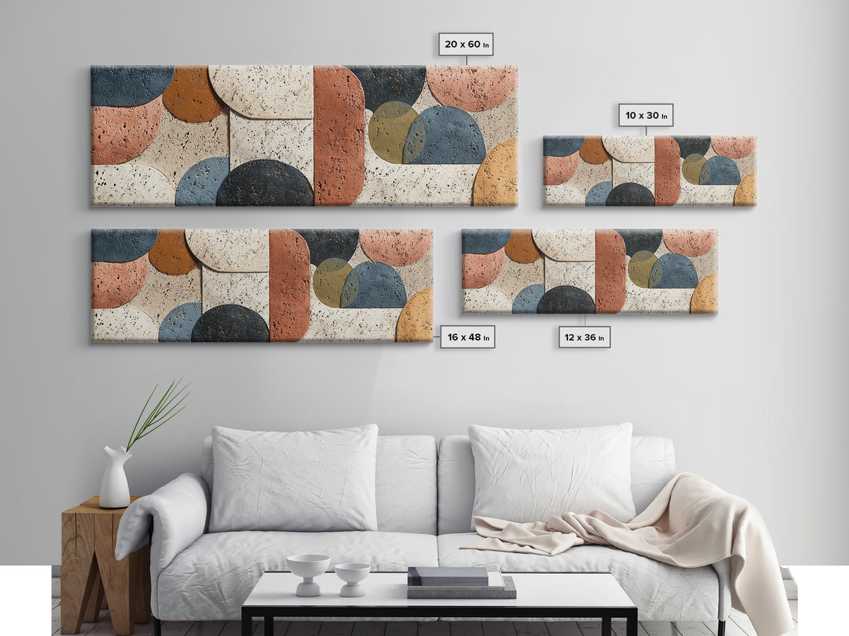 Abstract Clay Shapes Framed Canvas Print, Boho Art, Wall Art, Living Room Decor, Fine Art, Bohemian, Art Deco, Artwork, BOH-3x1-56