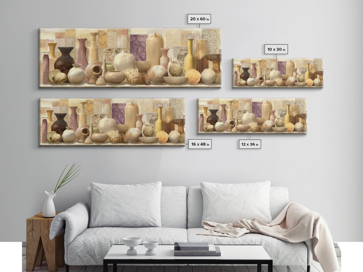 Organic Shape Collage Framed Canvas Print, Boho Art, Textured Painting, Living Room Decor, Abstract Art, Bohemian, BOH-3x1-64