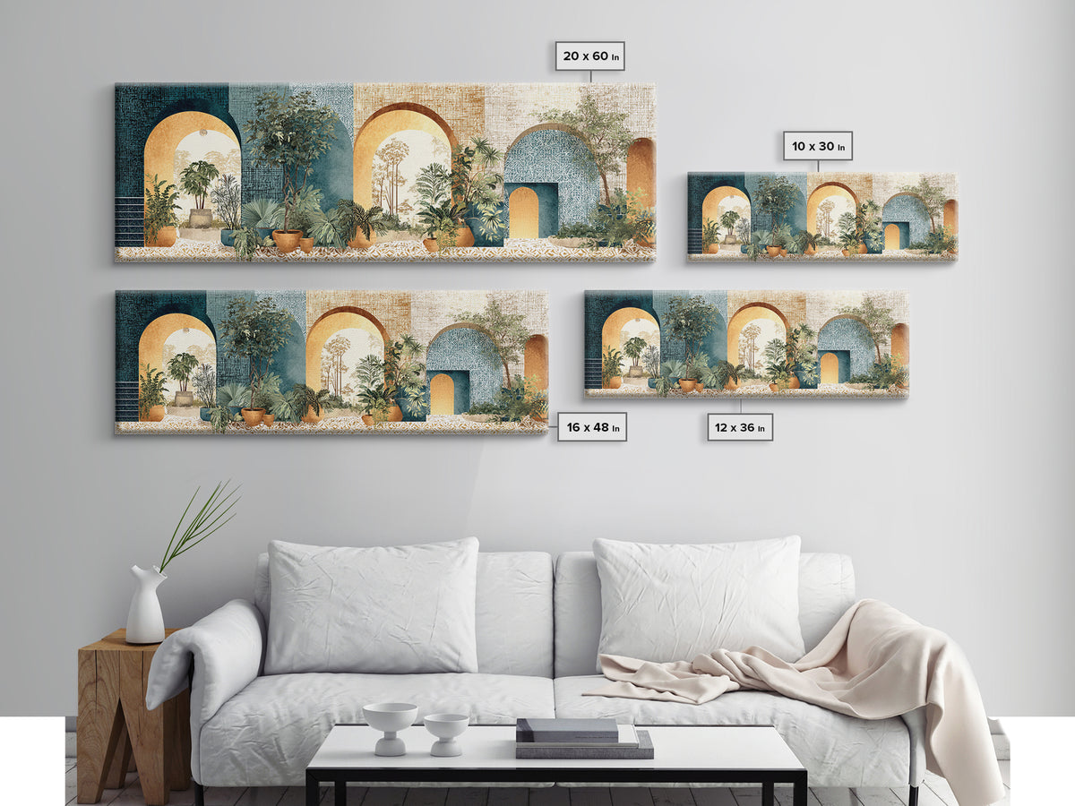 Neutral Rainbow Arches Framed Canvas Print, Boho Art, Art Nouveau, Living Room Decor, Fine Art, Bohemian, Wall Print, BOH-3x1-67