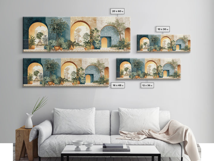 Neutral Rainbow Arches Framed Canvas Print, Boho Art, Art Nouveau, Living Room Decor, Fine Art, Bohemian, Wall Print, BOH-3x1-67
