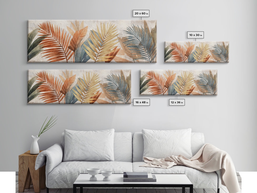 Terracotta Palm Leaves Framed Canvas Print, Boho Art, Room Decor, Living Room Decor, Fine Art, Bohemian, Printable, BOH-3x1-69