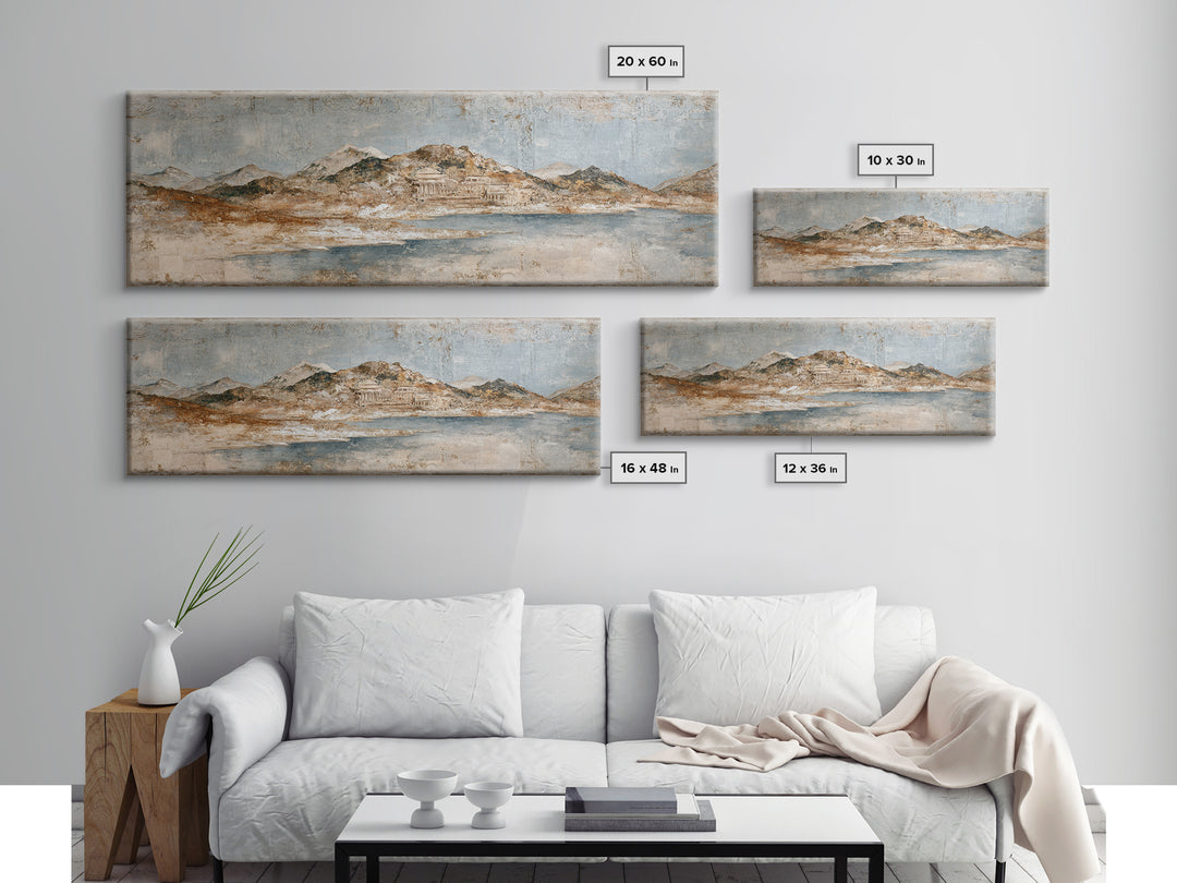 Earth Tone Mountain and River Abstraction Canvas Print, Boho Art, Canvas Art, Living Room Decor, Bohemian, Wall Art Set, BOH-3x1-75