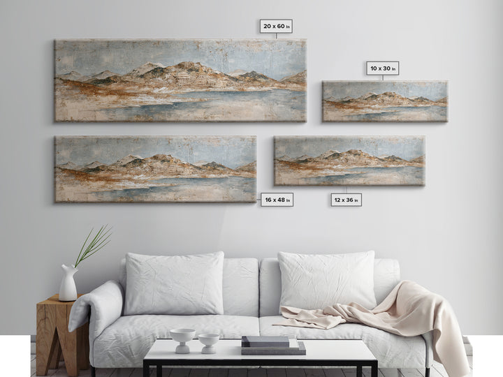 Earth Tone Mountain and River Abstraction Canvas Print, Boho Art, Canvas Art, Living Room Decor, Bohemian, Wall Art Set, BOH-3x1-75