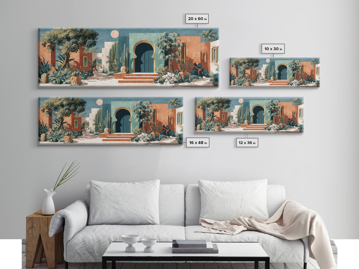 Desert Sun with Cactus and Warm Clay Framed Canvas Print, Boho Art, Wall Art, Living Room Decor, Fine Art, Bohemian, Art Deco, BOH-3x1-89