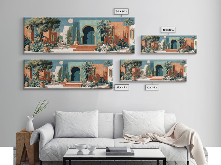 Desert Sun with Cactus and Warm Clay Framed Canvas Print, Boho Art, Wall Art, Living Room Decor, Fine Art, Bohemian, Art Deco, BOH-3x1-89