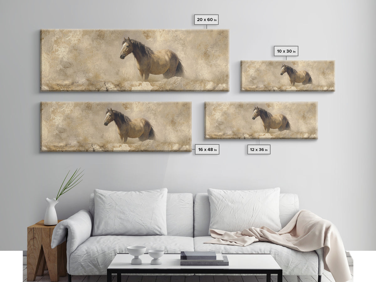 Wild Horse in Dusty Golden Light Canvas Print, Boho Art, Art Prints, Living Room Decor, Fine Art, Bohemian, Canvas Art, BOH-3x1-96