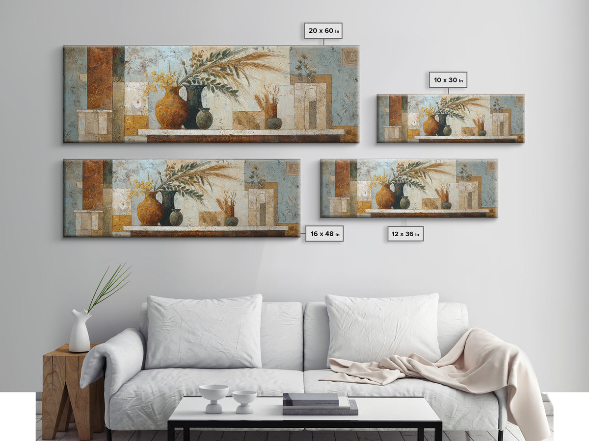 Bohemian Vase with Dried Pampas Grass Canvas Print, Boho Art, Art, Living Room Decor, Watercolor Art, Bohemian, Wallart, BOH-3x1-97