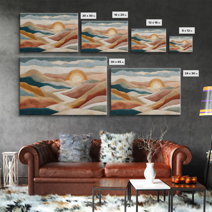 Sunrise over Rolling Dunes in Muted Peach Canvas Print, Boho Art, Wall Print, Living Room Decor, Bohemian, Minimalist Decor, BOH-3x2-1