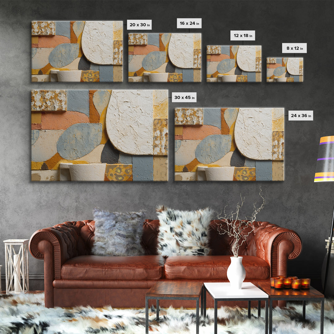 Organic Shape Collage Framed Canvas Print, Boho Art, Digital Wall Art, Living Room Decor, Abstract Art, Bohemian, Garden Art, BOH-3x2-100