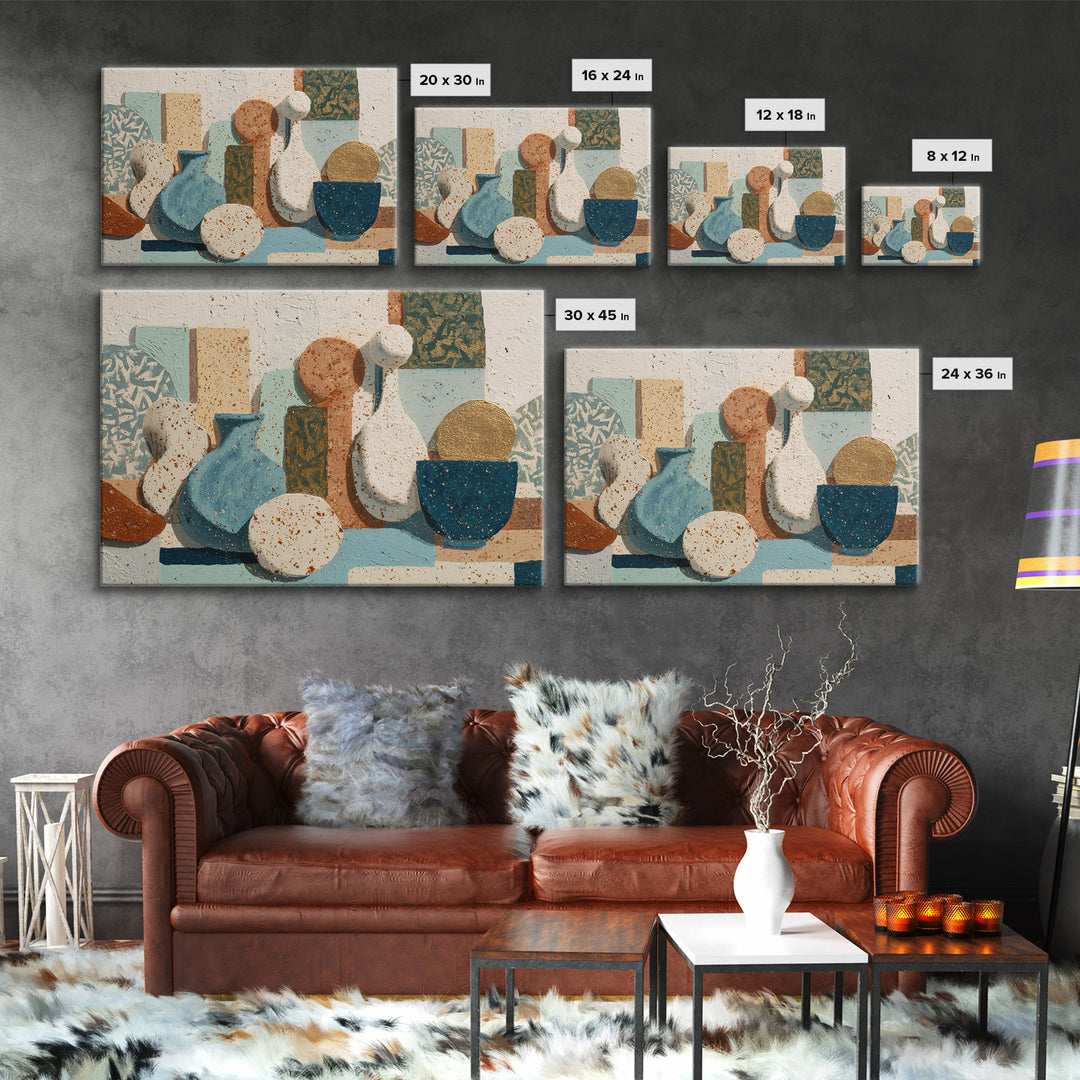 Abstract Clay Shapes Framed Canvas Print, Boho Art, Fine Art Print, Living Room Decor, Abstract Art, Bohemian, Prints, BOH-3x2-20