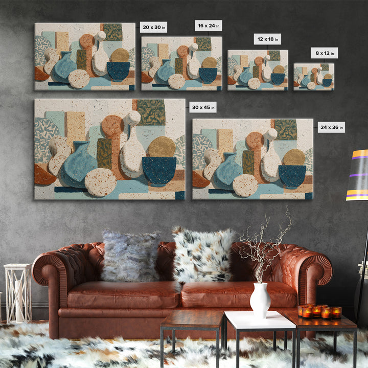 Abstract Clay Shapes Framed Canvas Print, Boho Art, Fine Art Print, Living Room Decor, Abstract Art, Bohemian, Prints, BOH-3x2-20