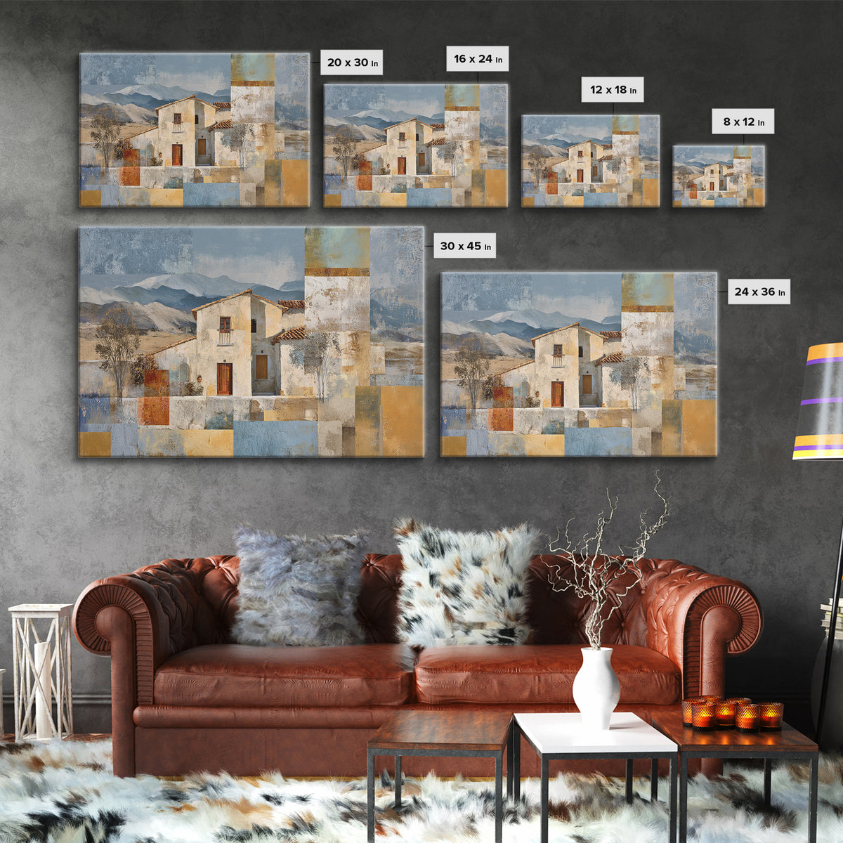 Organic Shape Collage Framed Canvas Print, Boho Art, Wall Art Set, Living Room Decor, Abstract Art, Bohemian, Home Decor, BOH-3x2-28