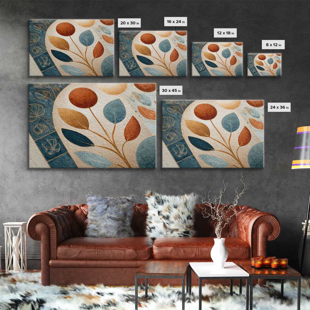 Moon Phases Above Botanical Silhouettes Canvas Print, Boho Art, Wall Print, Living Room Decor, Oil Painting, Bohemian, BOH-3x2-30