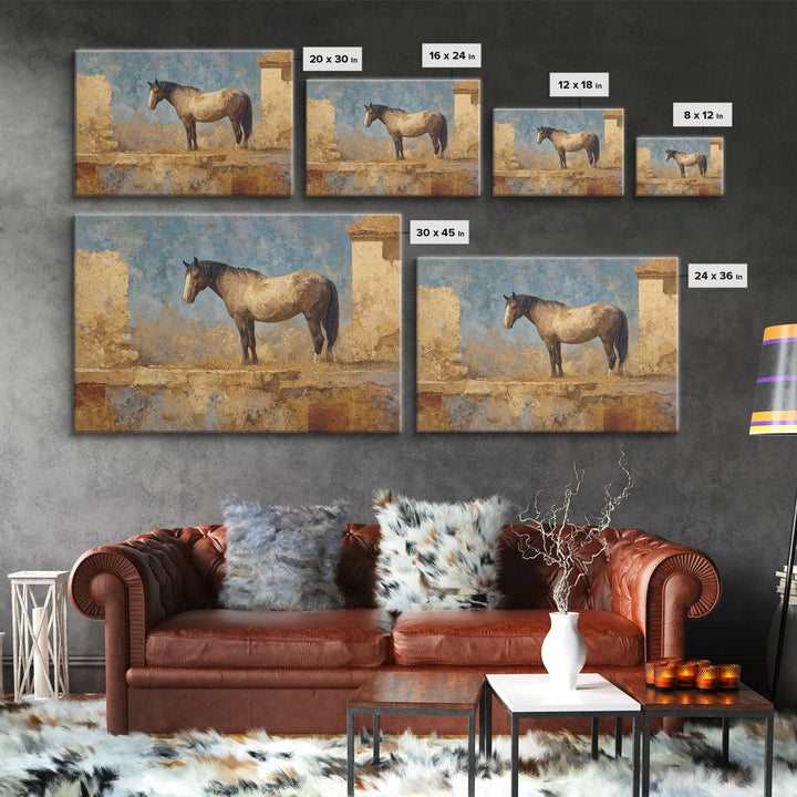 Wild Horse in Dusty Golden Light Framed Canvas Print, Boho Art, Digital Art, Living Room Decor, Bohemian, Printable Art, BOH-3x2-60