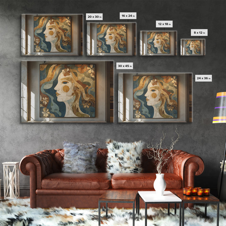 Abstract Female Face Framed Canvas Print, Boho Art, Gallery Decor, Living Room Decor, Fine Art, Bohemian, Home Decor, BOH-3x2-8
