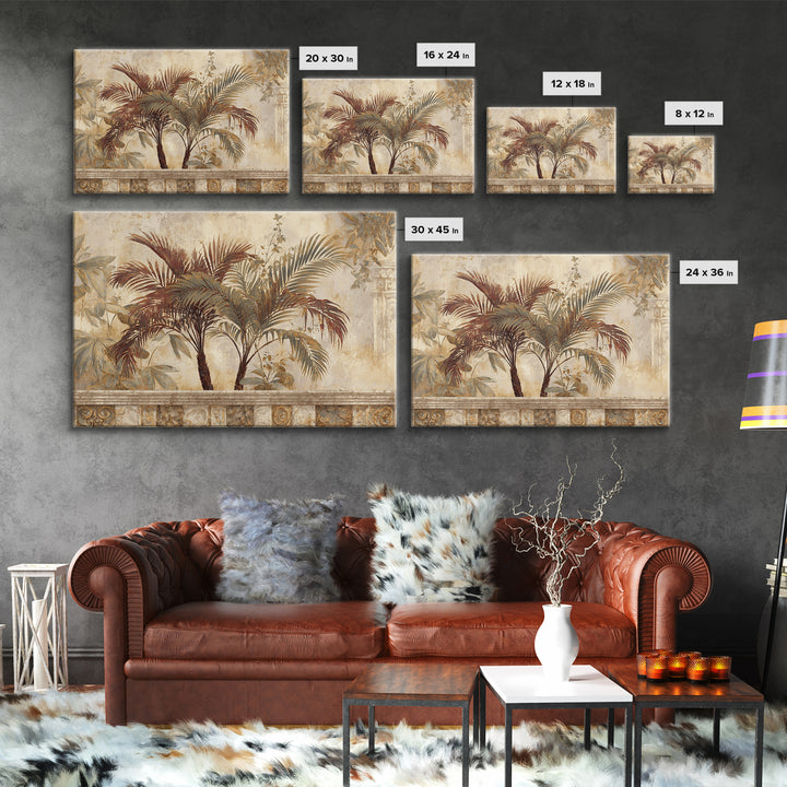 Terracotta Palm Leaves Framed Canvas Print, Boho Art, Contemporary Art, Living Room Decor, Fine Art, Bohemian, Art Deco, BOH-3x2-81