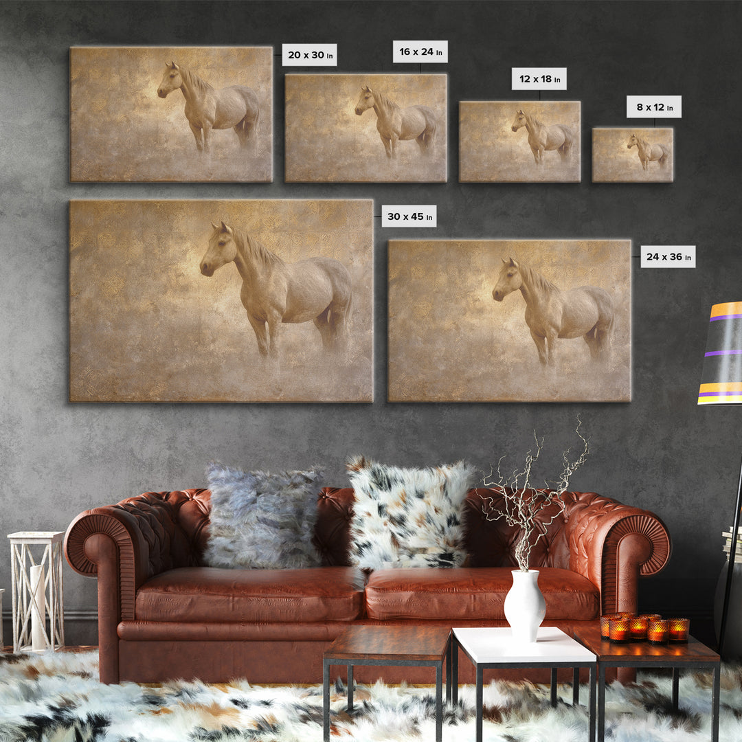 Wild Horse in Dusty Golden Light Canvas Print, Boho Art, Art Deco, Living Room Decor, Fine Art, Bohemian, Modern Wall Art, BOH-3x2-84