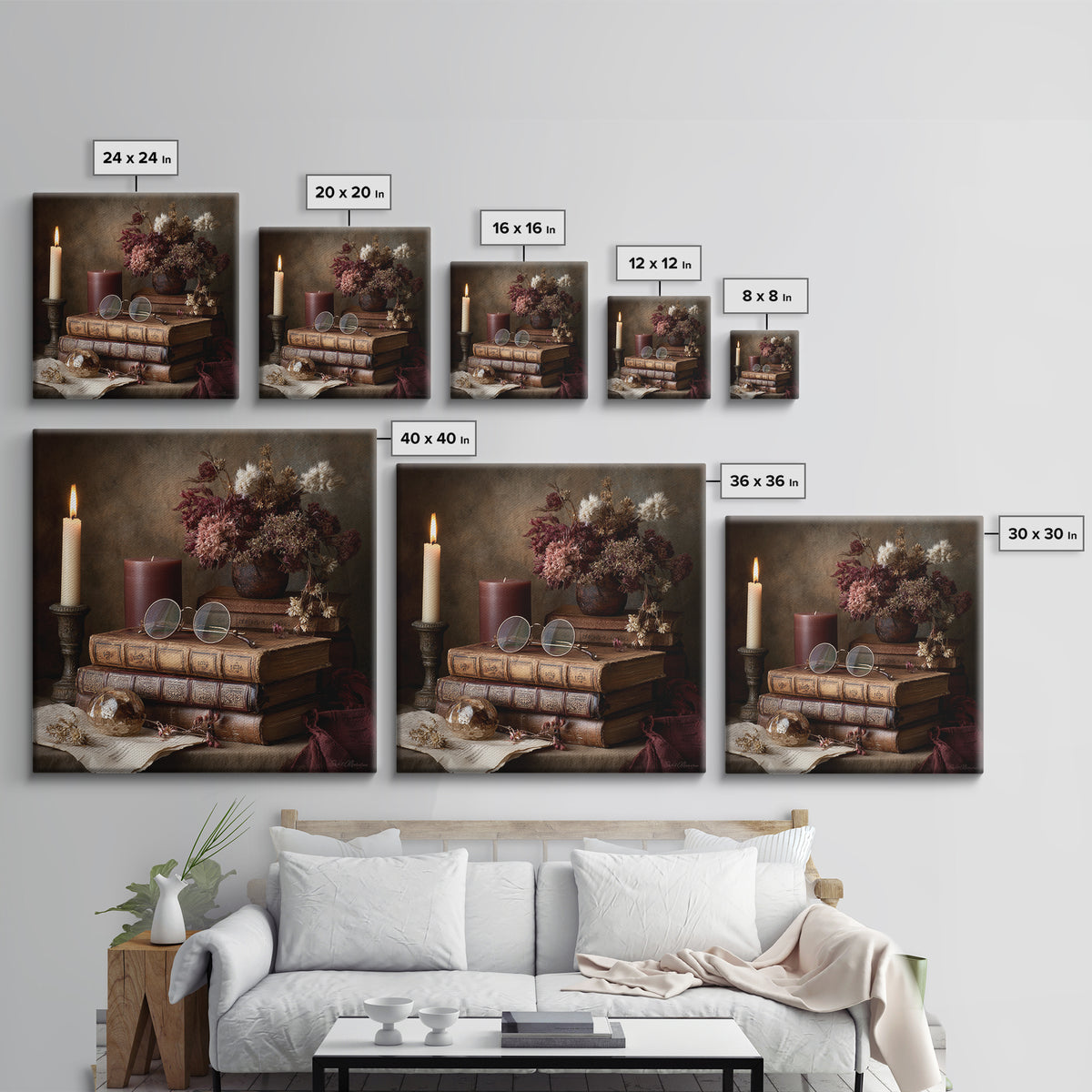 Dark Academia Candle and Book Still Life Canvas Print, Bookstore Art, Feminine Wall Art, Bookstore Decor, Literary, Art Print, BOO-1x1-34