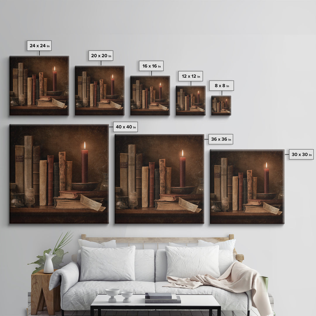 Dark Academia Candle and Book Still Life Canvas Print, Bookstore Art, Feminine Wall Art, Bookstore Decor, Literary, Art Print, BOO-1x1-58