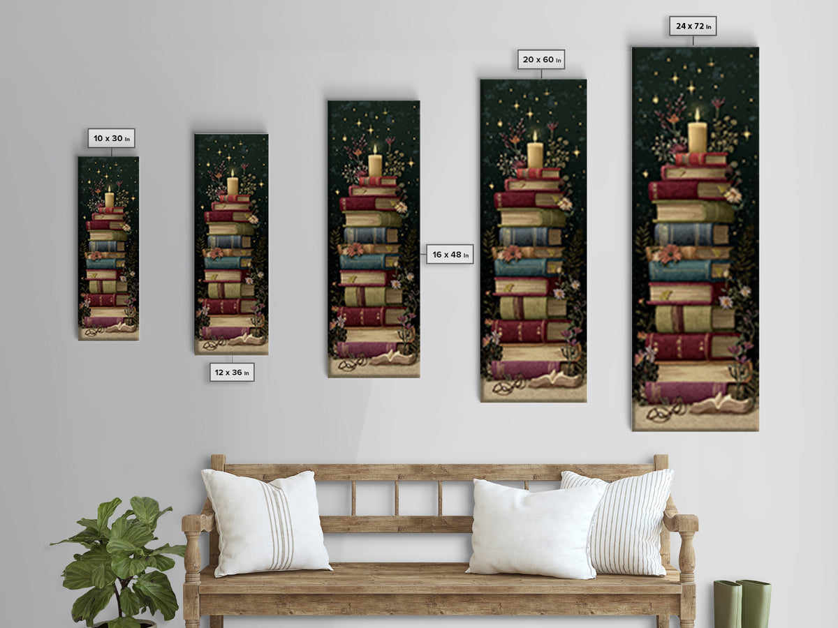 Moonlit Book with Tiny Stars Rising Framed Canvas Print, Bookstore Art, Modern Decor, Bookstore Decor, Fine Art, Literary, BOO-1x3-4