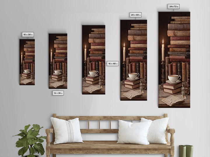 Teacup Beside a Worn Leather Bound Book Canvas Print, Bookstore Art, Library Decor, Bookstore Decor, Fine Art, Literary, BOO-1x3-68