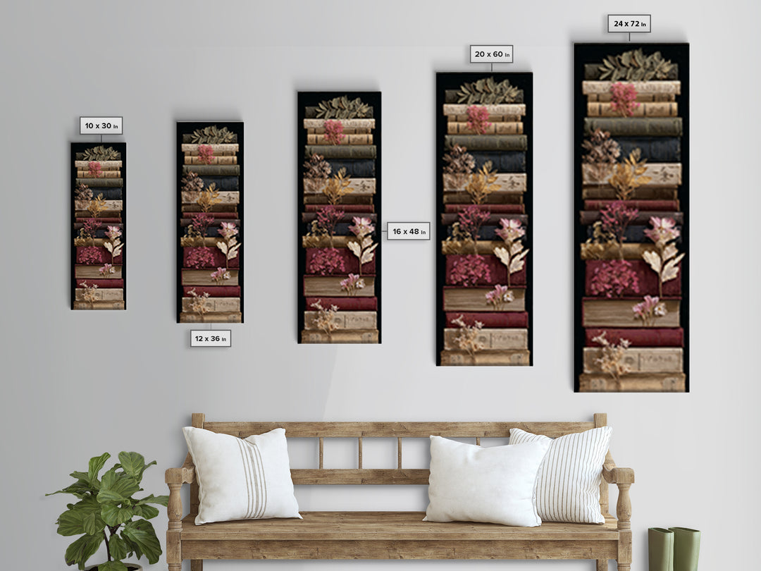 Pressed Flowers Between Book Pages Framed Canvas Print, Bookstore Art, Office Art, Bookstore Decor, Oil Painting, Literary, BOO-1x3-79