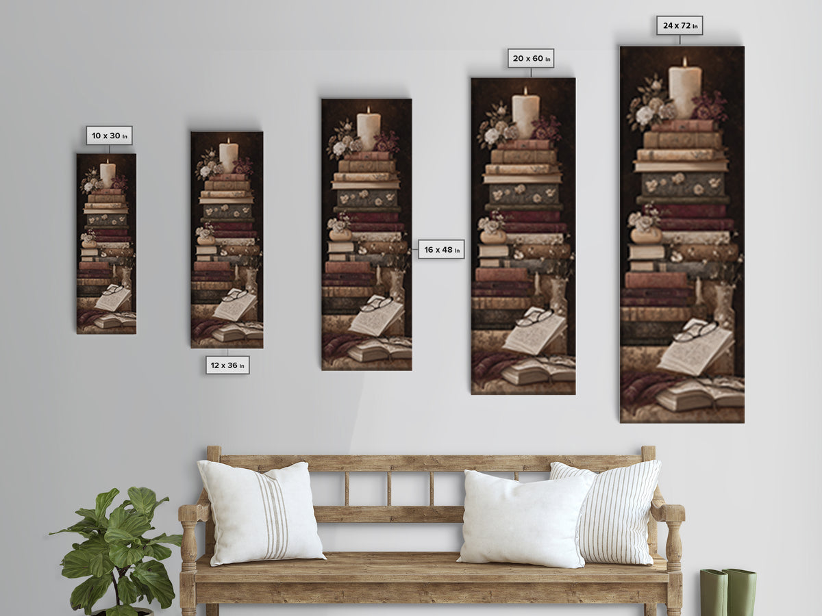 Botanical Bookmark and Open Pages Arrangement Framed Canvas Print, Bookstore Art, Downloadable Art, Bookstore Decor, Literary, BOO-1x3-96