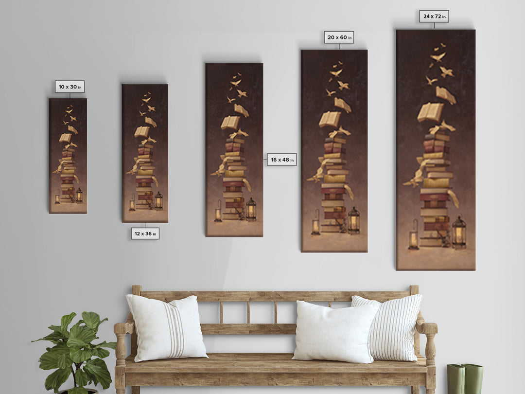 Flying Pages Transforming into Birds Canvas Print, Bookstore Art, Reading Poster, Bookstore Decor, Oil Painting, Literary, BOO-1x3-97