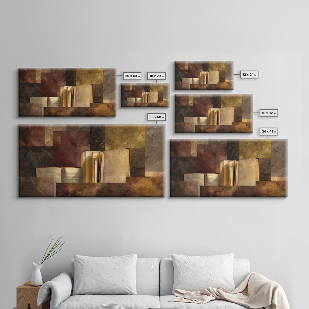 Book Cover Abstract Framed Canvas Print, Bookstore Art, Library Decor, Bookstore Decor, Fine Art, Literary, Autumn Decor, BOO-2x1-3