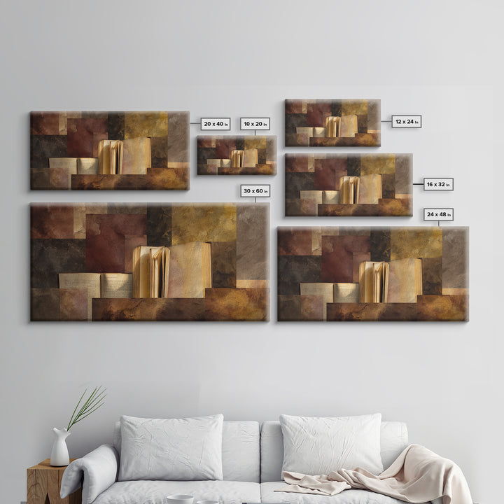 Book Cover Abstract Framed Canvas Print, Bookstore Art, Library Decor, Bookstore Decor, Fine Art, Literary, Autumn Decor, BOO-2x1-3