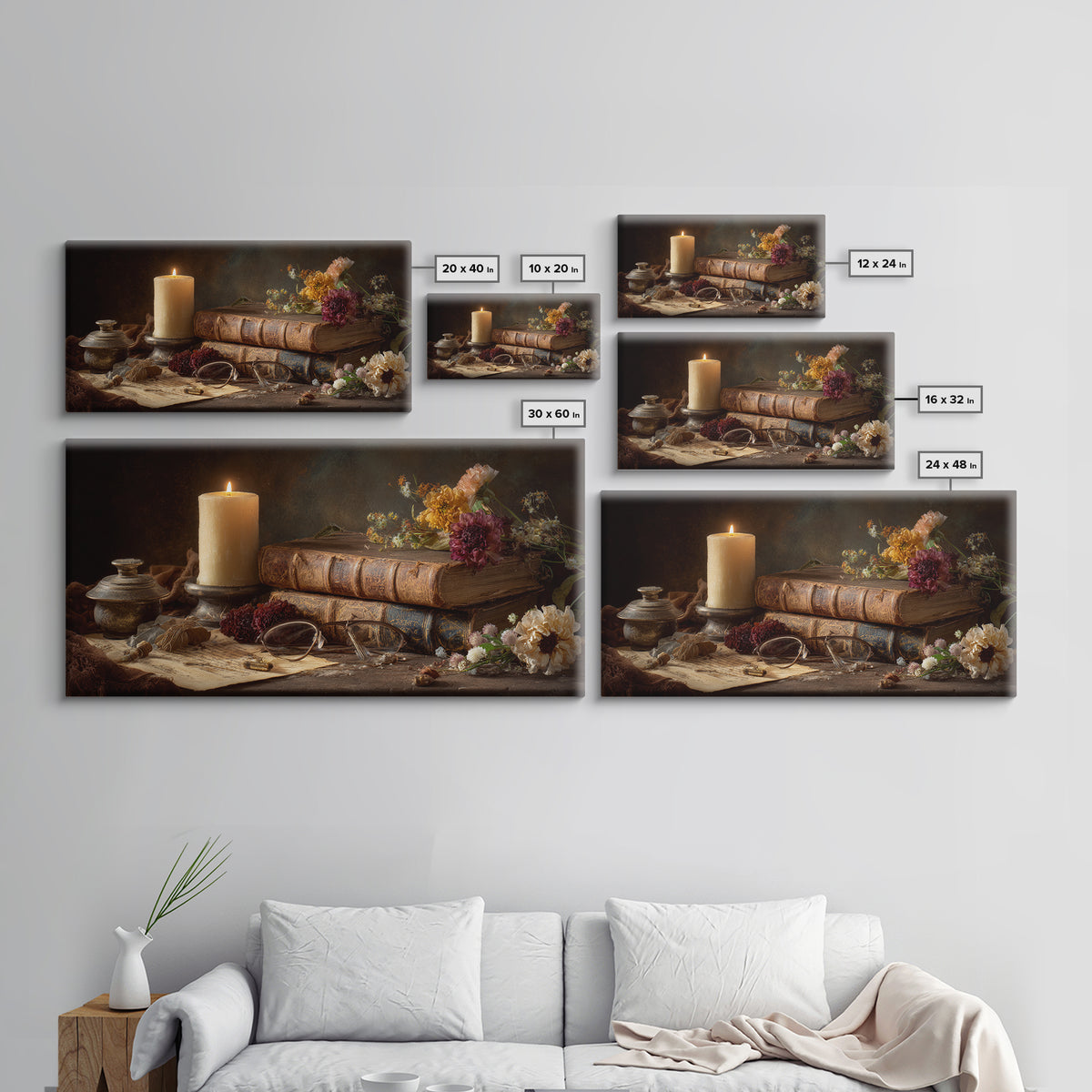 Dark Academia Candle and Book Still Life Canvas Print, Bookstore Art, Contemporary Art, Bookstore Decor, Fine Art, Literary, BOO-2x1-78