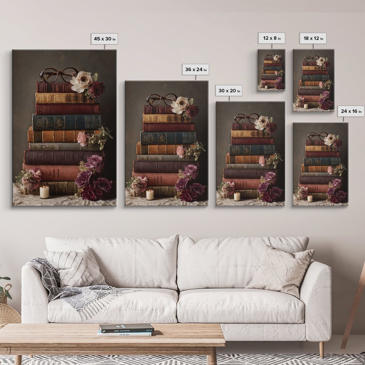 Classic Book Spine Pattern Framed Canvas Print, Bookstore Art, Boho Decor, Bookstore Decor, Fine Art, Literary, Printable Art, BOO-2x3-52