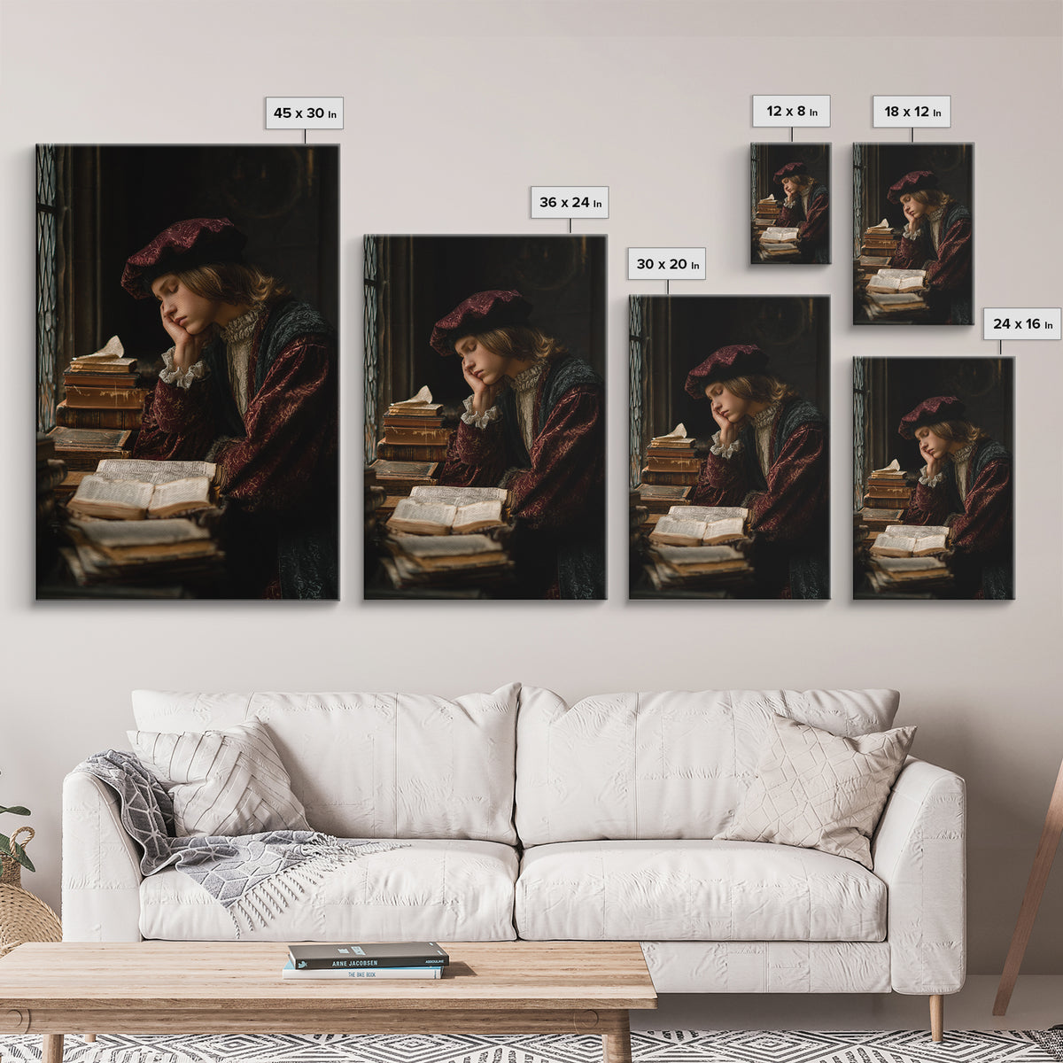 Renaissance Scholar Portrait Canvas Print, Bookstore Art, Autumn Decor, Bookstore Decor, Oil Painting, Literary, BOO-2x3-7