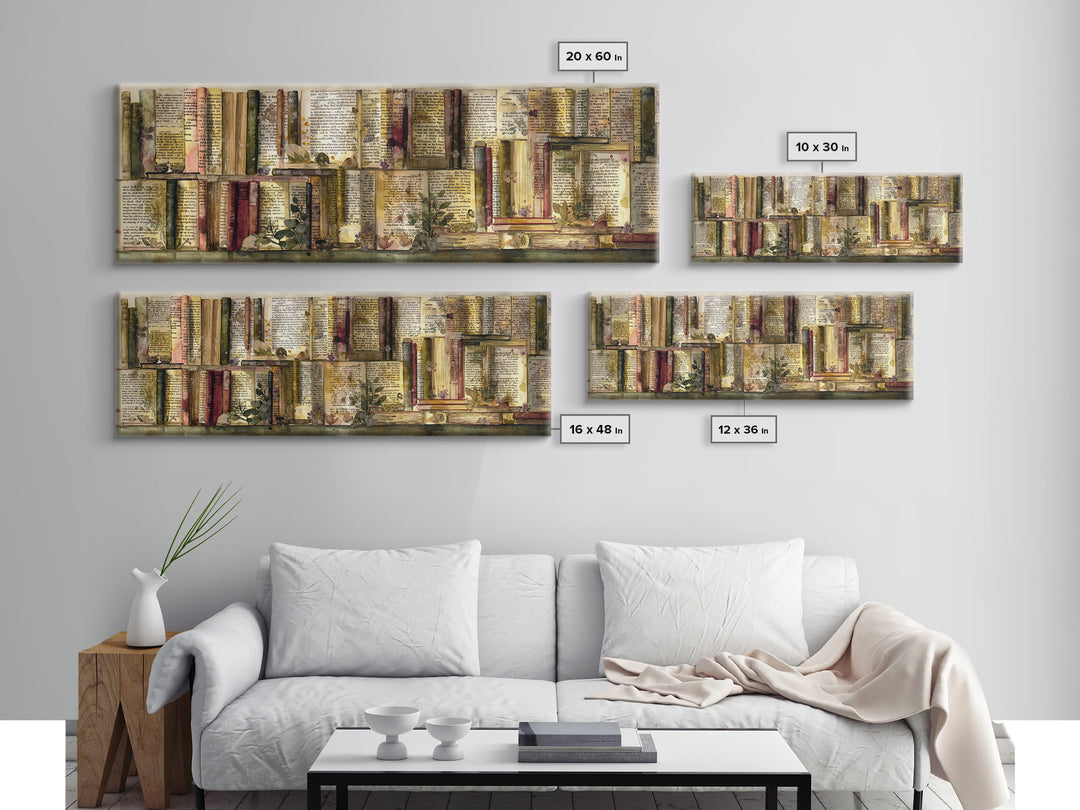 Pressed Flowers Between Book Pages Canvas Print, Bookstore Art, Luxury Decor, Bookstore Decor, Oil Painting, Literary, BOO-3x1-35