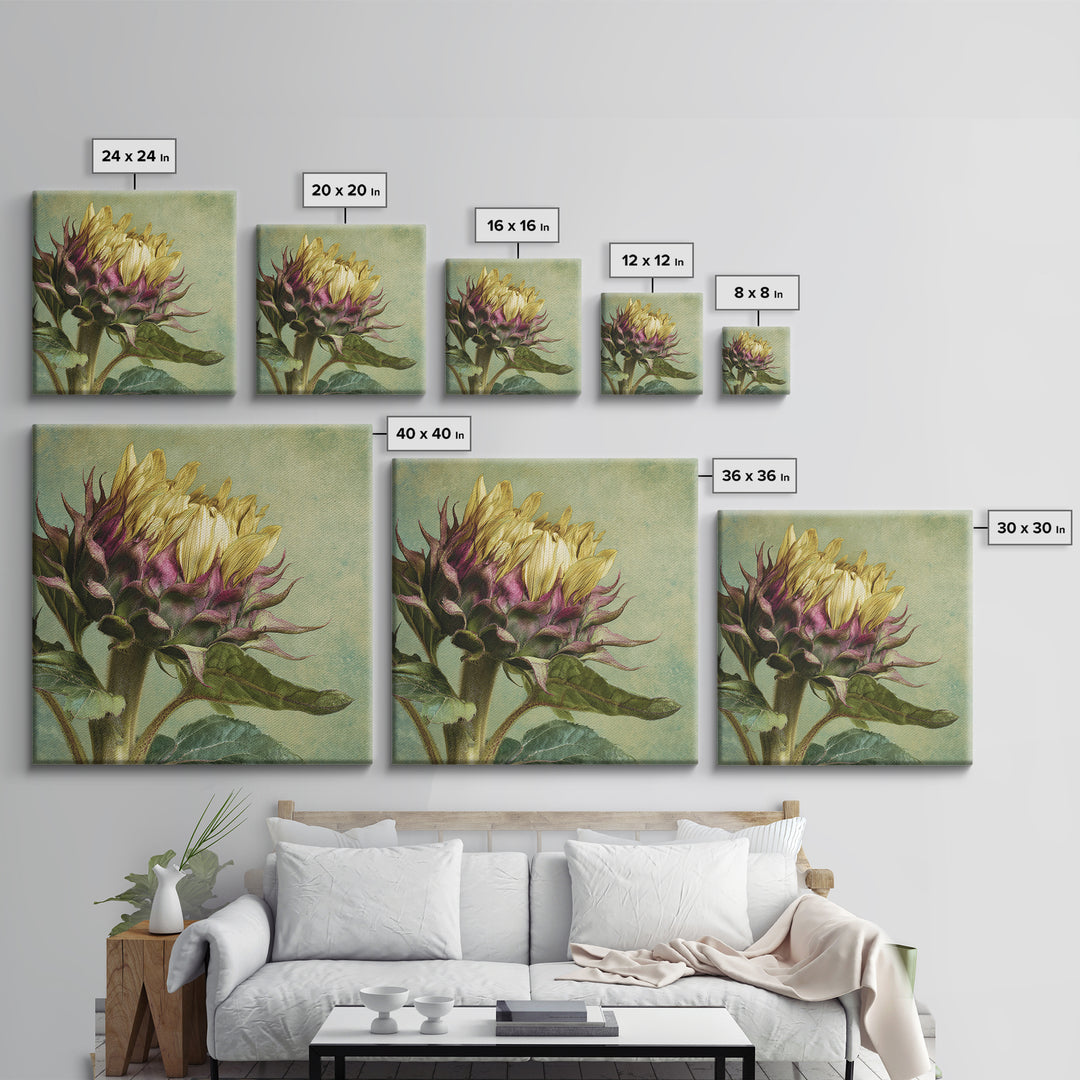 Sunflower Head Closeup Framed Canvas Print, Botanical Art, Framed Wall Art, Living Room Decor, Botanic, Boho Wall Decor, BOT-1x1-16