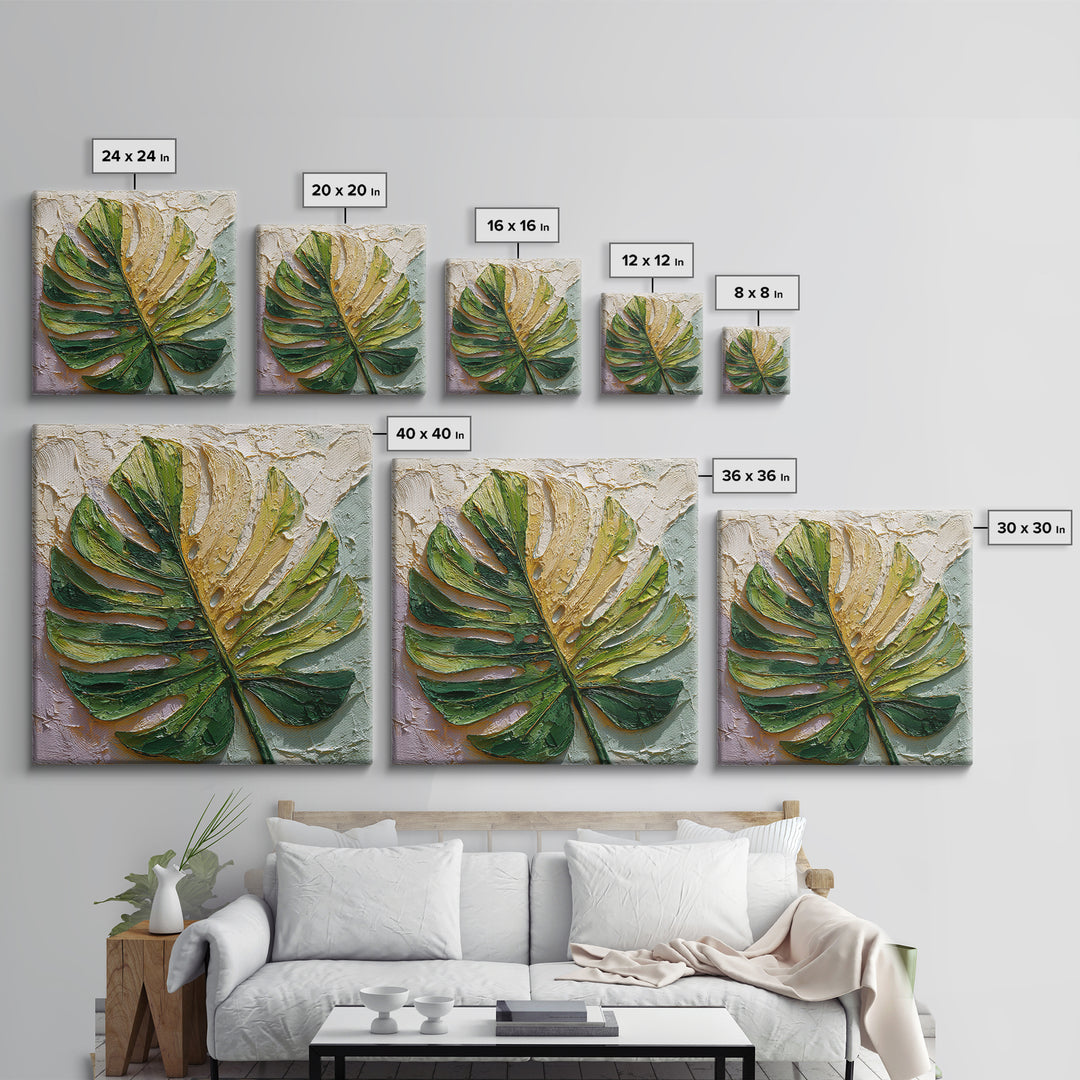 Oversized Monstera Leaf Framed Canvas Print, Botanical Art, Whimsical Decor, Living Room Decor, Oil Painting, Botanic, BOT-1x1-2