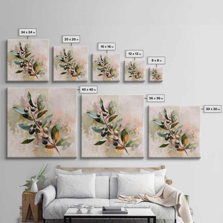 Single Olive Branch Canvas Print, Botanical Art, Living Room Wall Art, Living Room Decor, Fine Art, Botanic, Contemporary Art, BOT-1x1-55