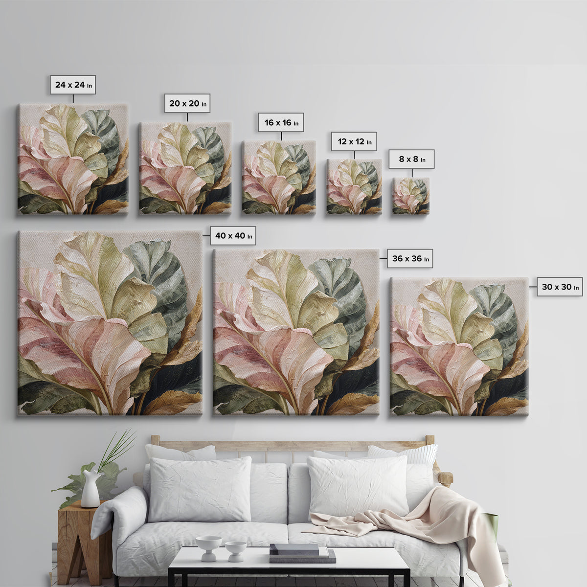 Tropical Banana Leaf Painted Framed Canvas Print, Botanical Art, Home Gift, Living Room Decor, Fine Art, Botanic, Boho Wall Art, BOT-1x1-56