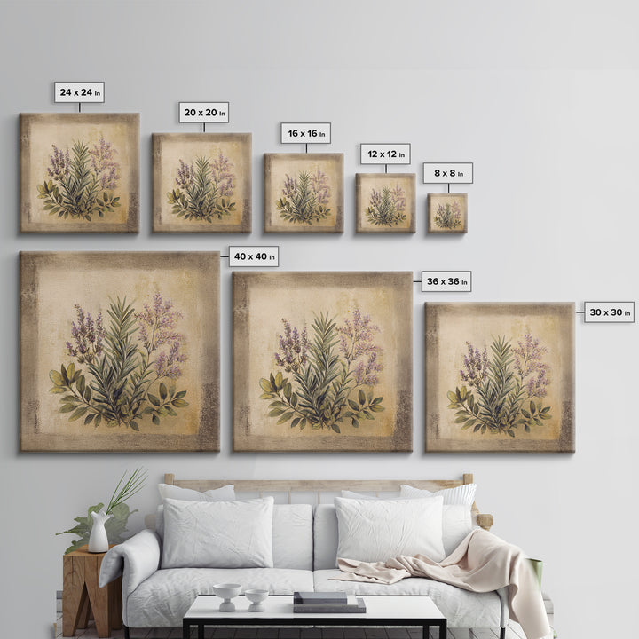 Herb Garden Watercolor Canvas Print, Botanical Art, Poster, Living Room Decor, Fine Art, Botanic, Art Nouveau, Framed Wall Art, BOT-1x1-77