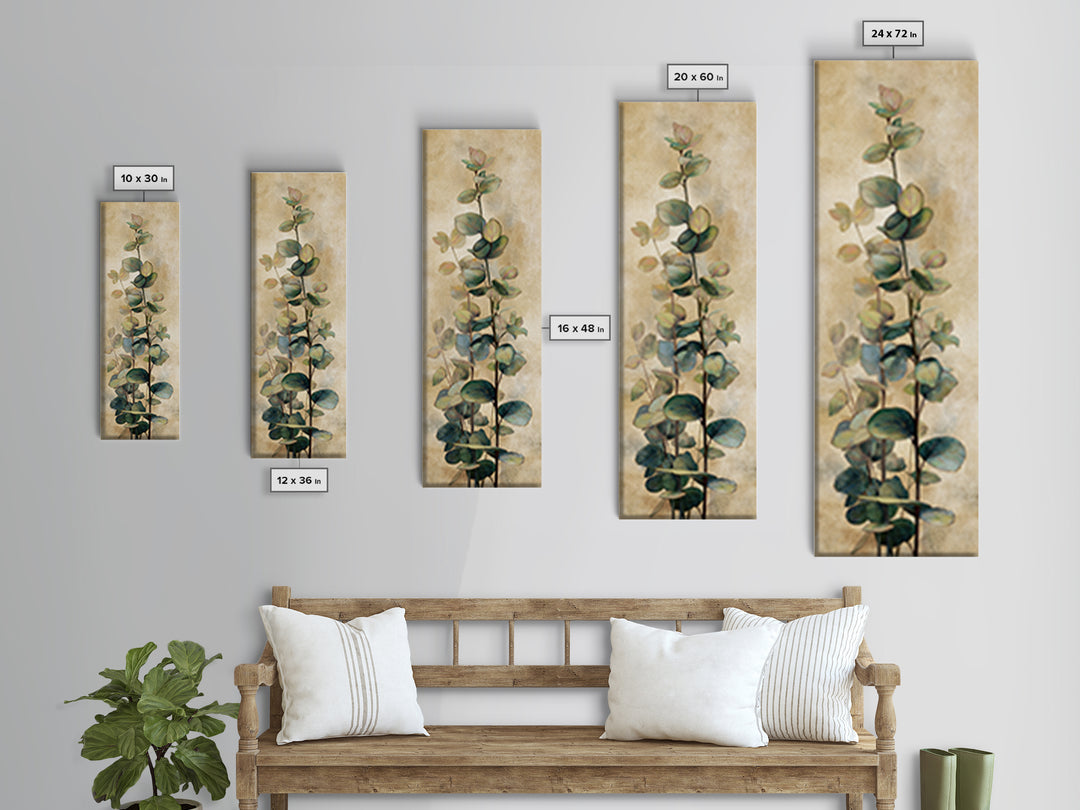 Eucalyptus Stems in Soft Sage Tones Framed Canvas Print, Botanical Art, Printable Art, Living Room Decor, Watercolor Art, BOT-1x3-47