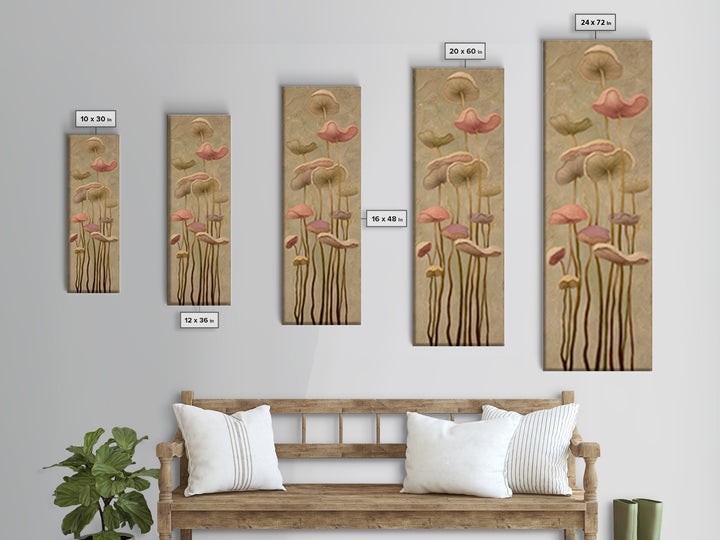 Mushrooms and Moss Botanical Field Study Framed Canvas Print, Botanical Art, Wall Art, Living Room Decor, Watercolor Art, BOT-1x3-69