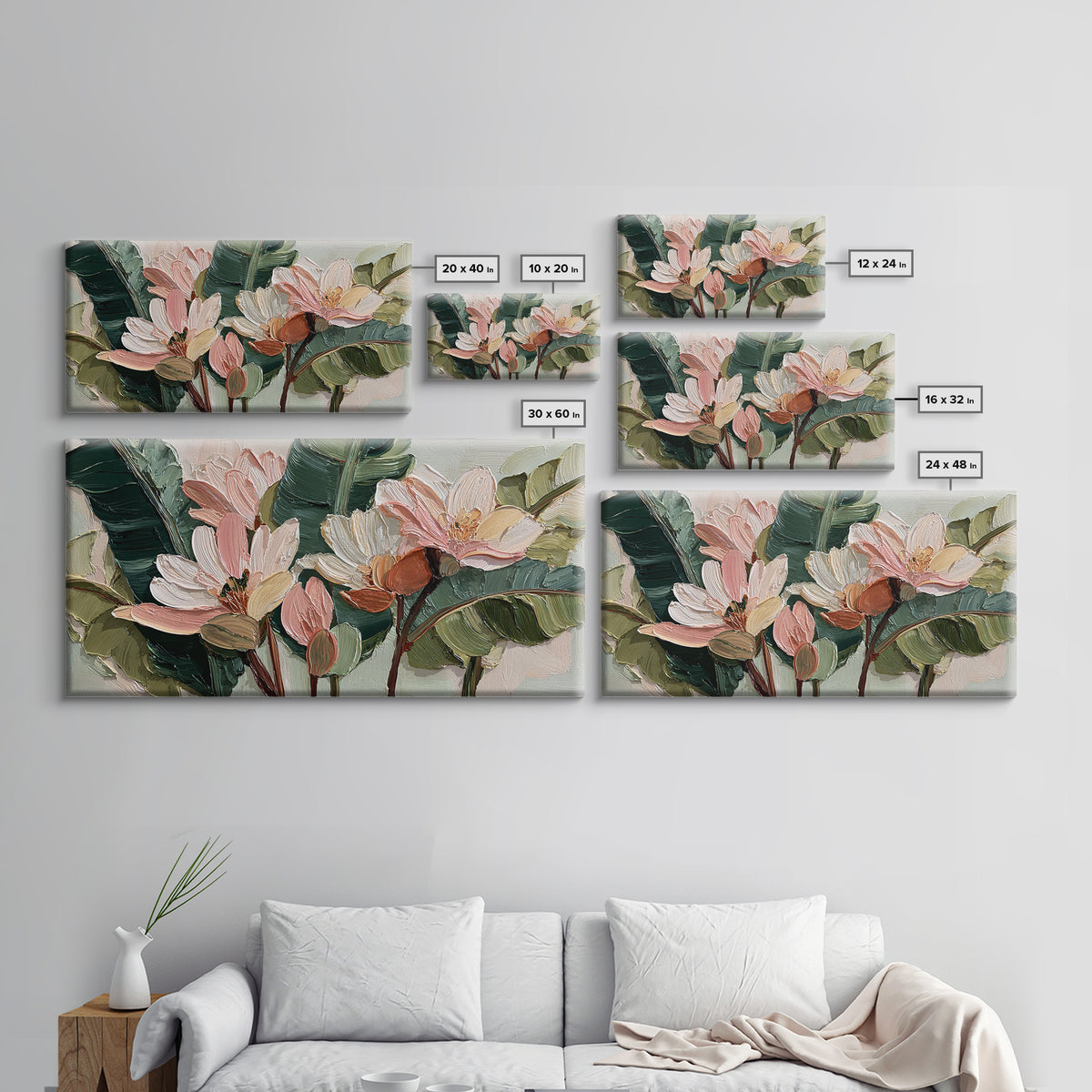 Tropical Banana Leaf Painted Framed Canvas Print, Botanical Art, Whimsical Decor, Living Room Decor, Oil Painting, Botanic, BOT-2x1-100