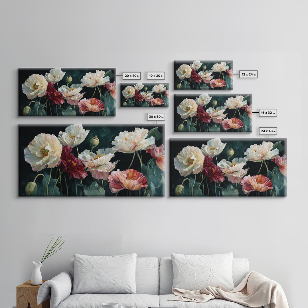 Poppy Field Botanical Study Framed Canvas Print, Botanical Art, Print, Living Room Decor, Watercolor Art, Botanic, BOT-2x1-13