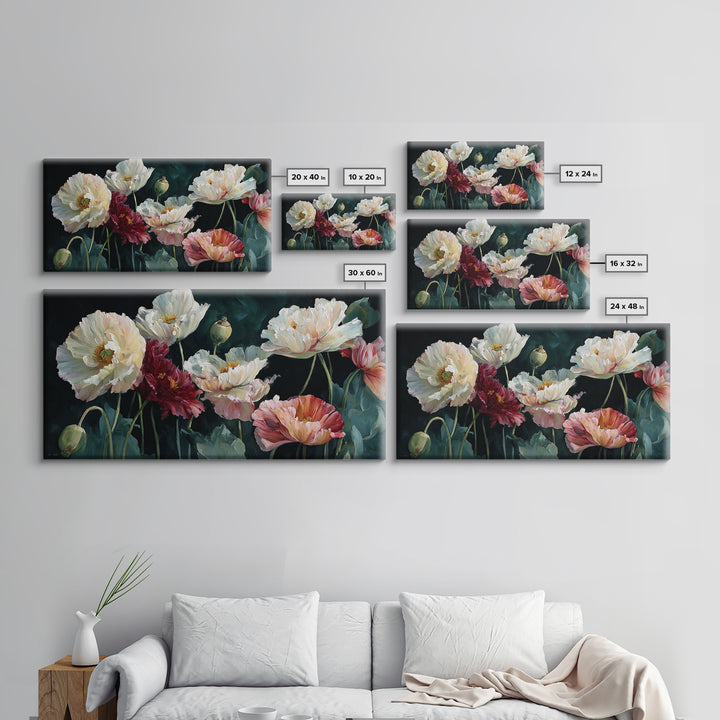Poppy Field Botanical Study Framed Canvas Print, Botanical Art, Print, Living Room Decor, Watercolor Art, Botanic, BOT-2x1-13