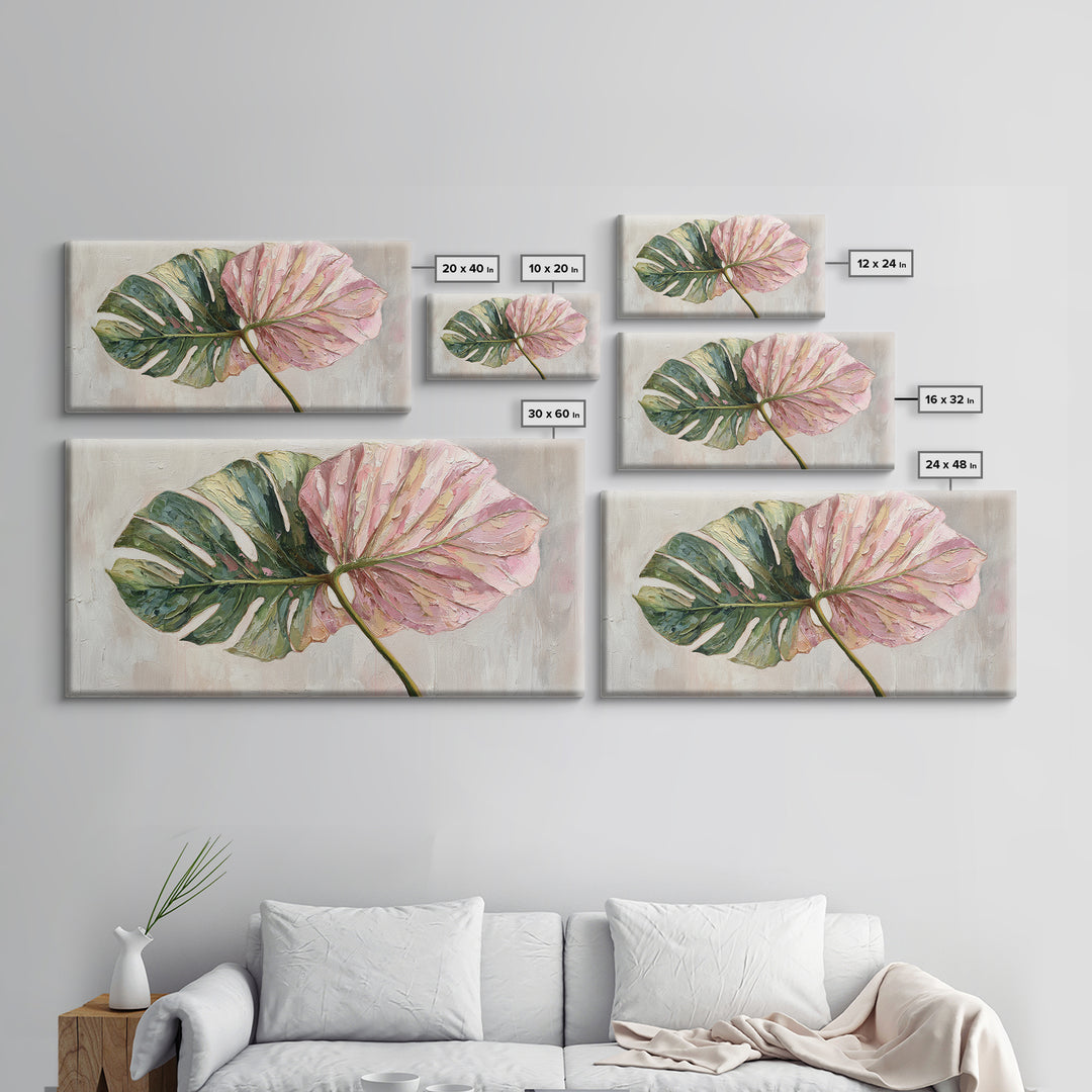 Oversized Monstera Leaf Canvas Print, Botanical Art, Textured Painting, Living Room Decor, Fine Art, Botanic, Wall Art Prints, BOT-2x1-22