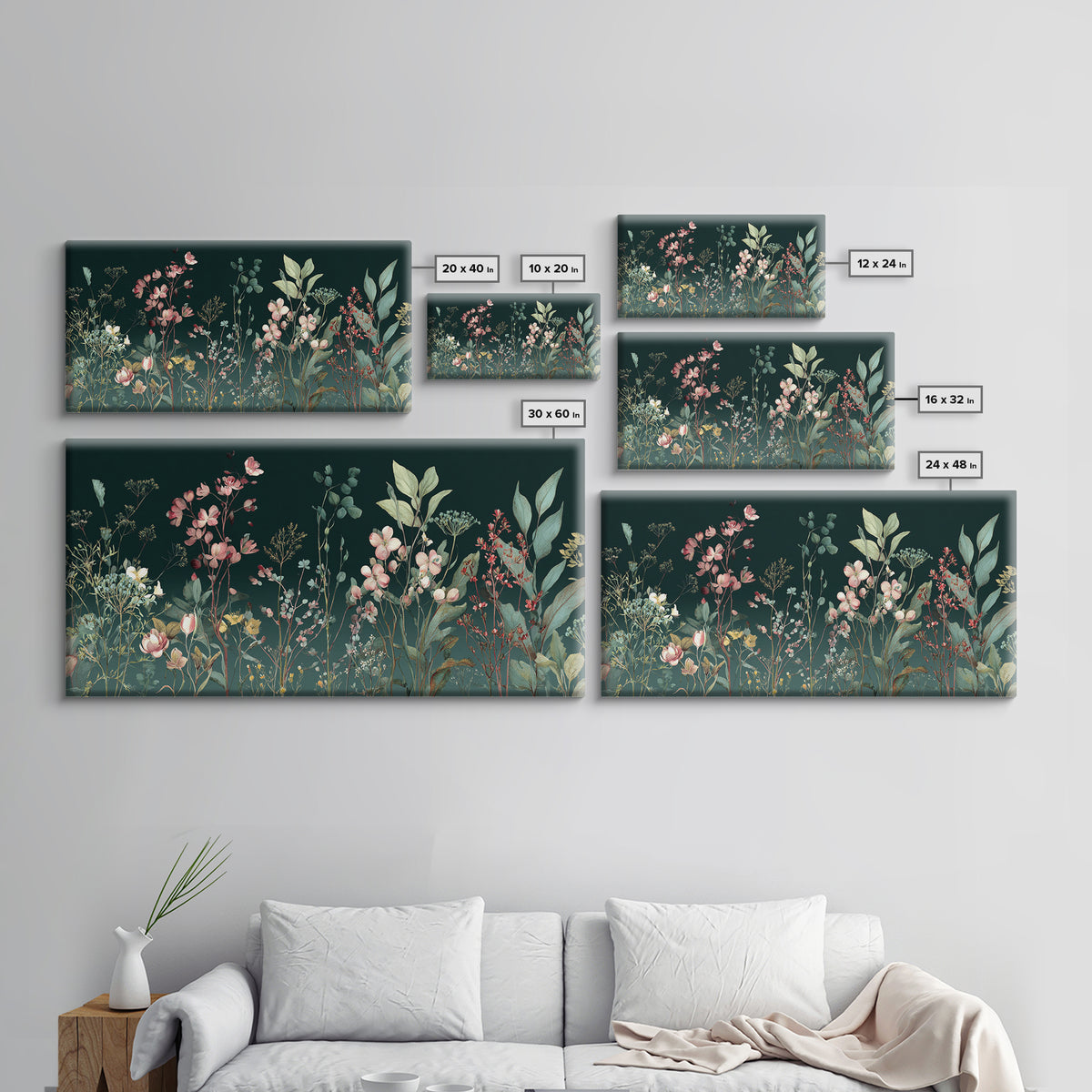 Delicate Wildflower Study Framed Canvas Print, Botanical Art, Wall Art Prints, Living Room Decor, Watercolor Art, Botanic, BOT-2x1-23